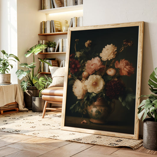 Baroque Peonies in Earthen Vase