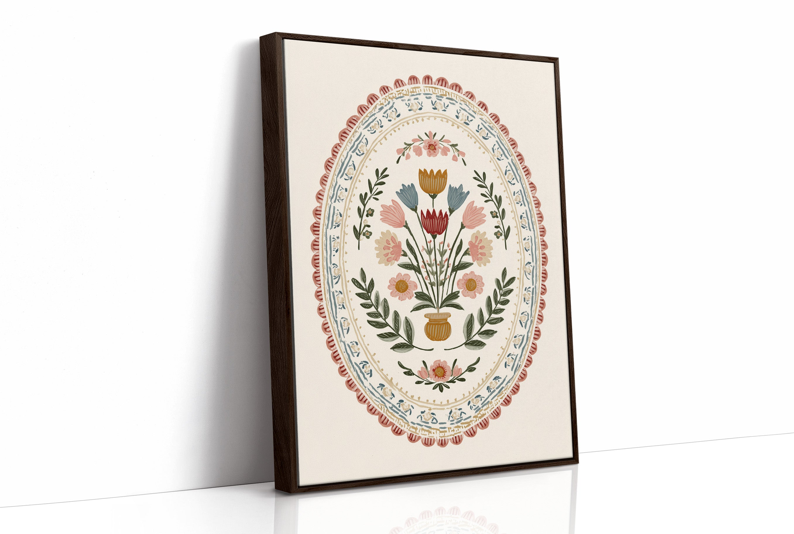 Folk Blooms in Oval Embrace
