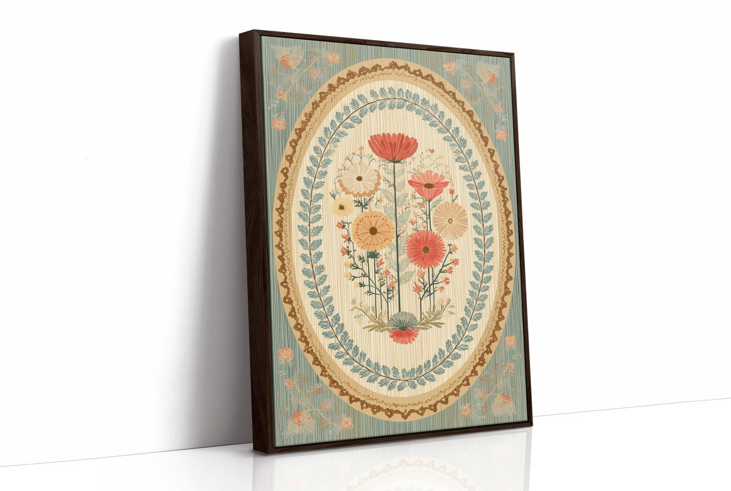 Botanical Medallion in Coral and Cream