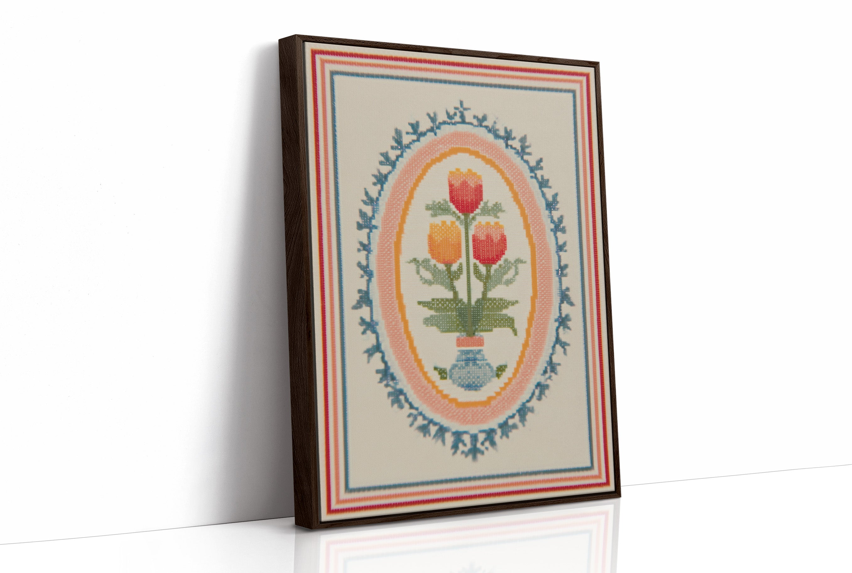 Tulip Trio in Cross-Stitch Medallion