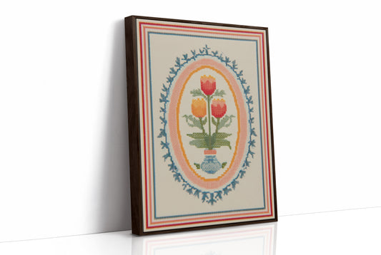 Tulip Trio in Cross-Stitch Medallion