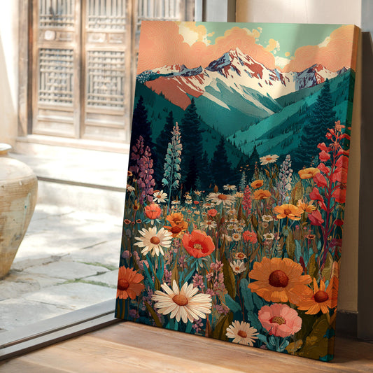 Floral Tapestry Beneath Mountain Peaks