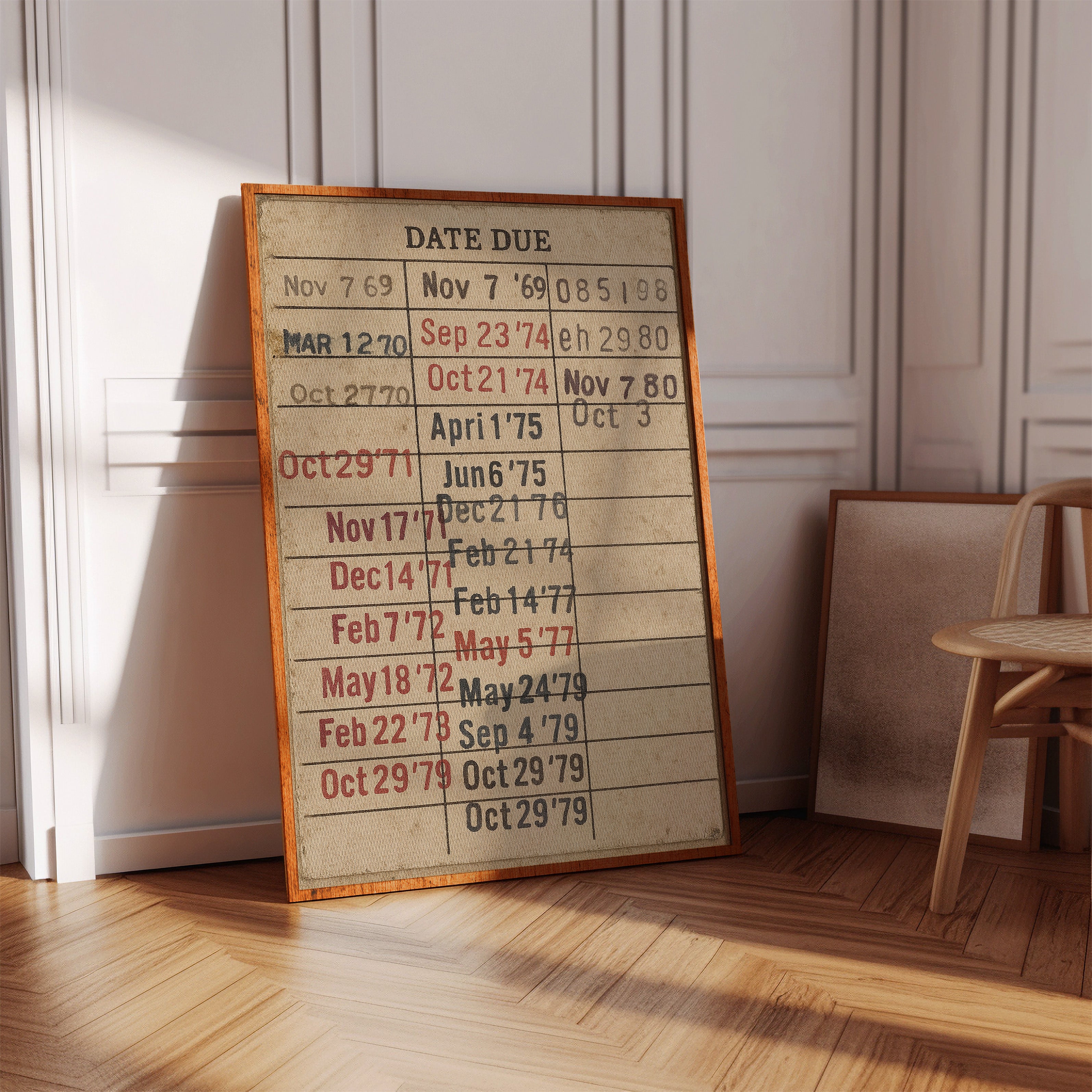Vintage Library Date Due Card – Retro Paper Texture Wall Art