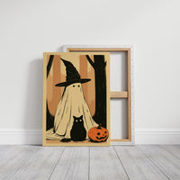 Ghost, Cat, and Jack-o'-Lantern