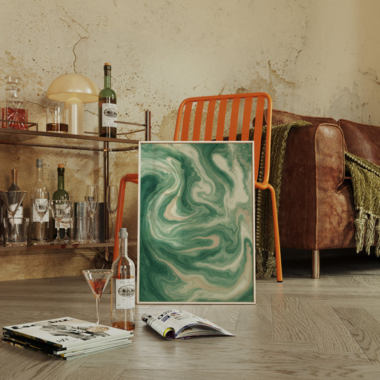 Emerald Waves: Abstract Fluid Art Print