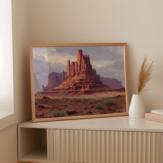 Red Towers Rise Through Purple Sky