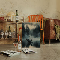 Black Swan in the Forest Mist
