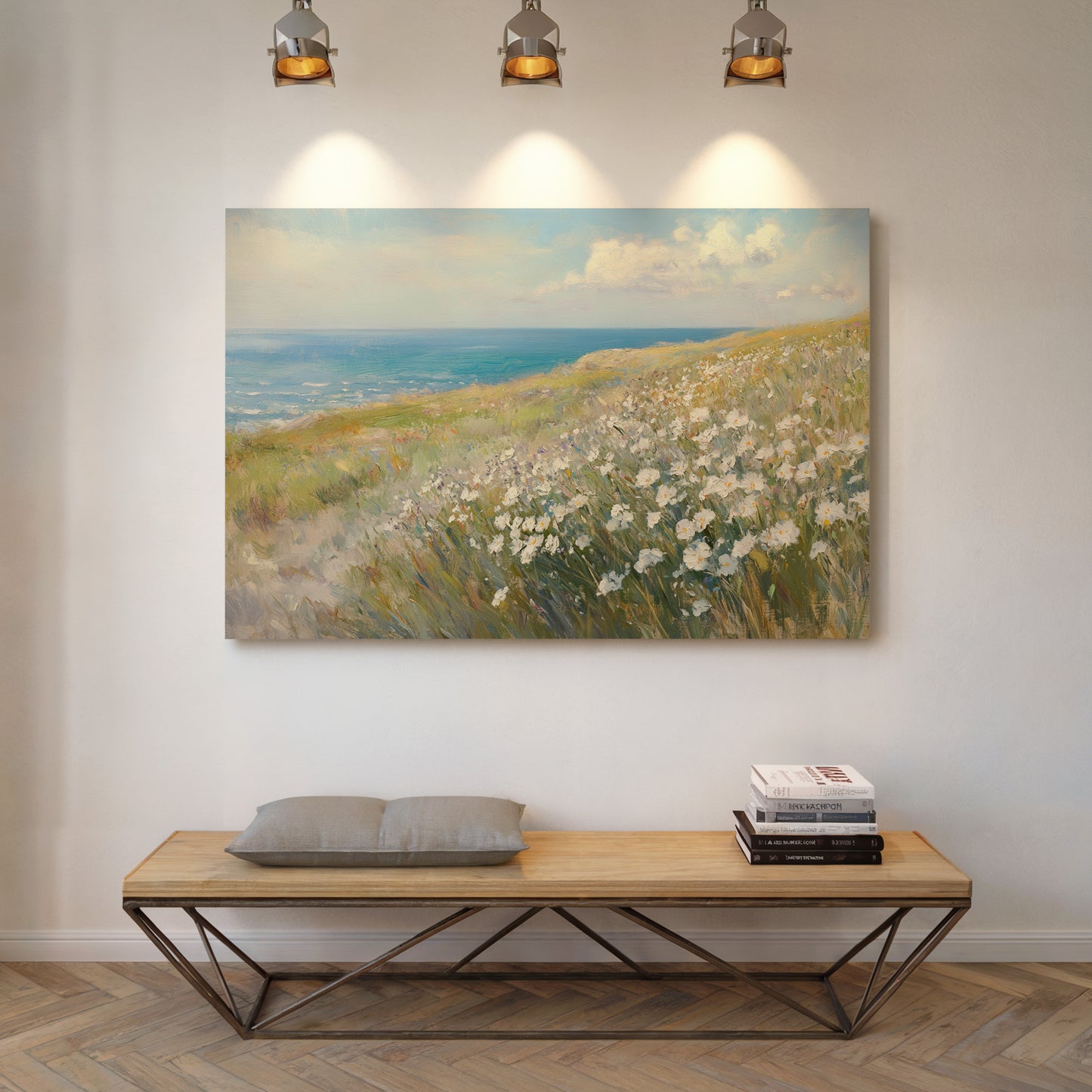 Coastal Daisies Dance Above Azure Waves