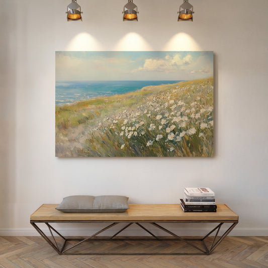Coastal Daisies Dance Above Azure Waves