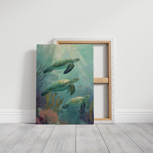 Sea Turtles Dance Through Aquamarine