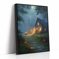 Autumn Cottage Under Midnight Fog