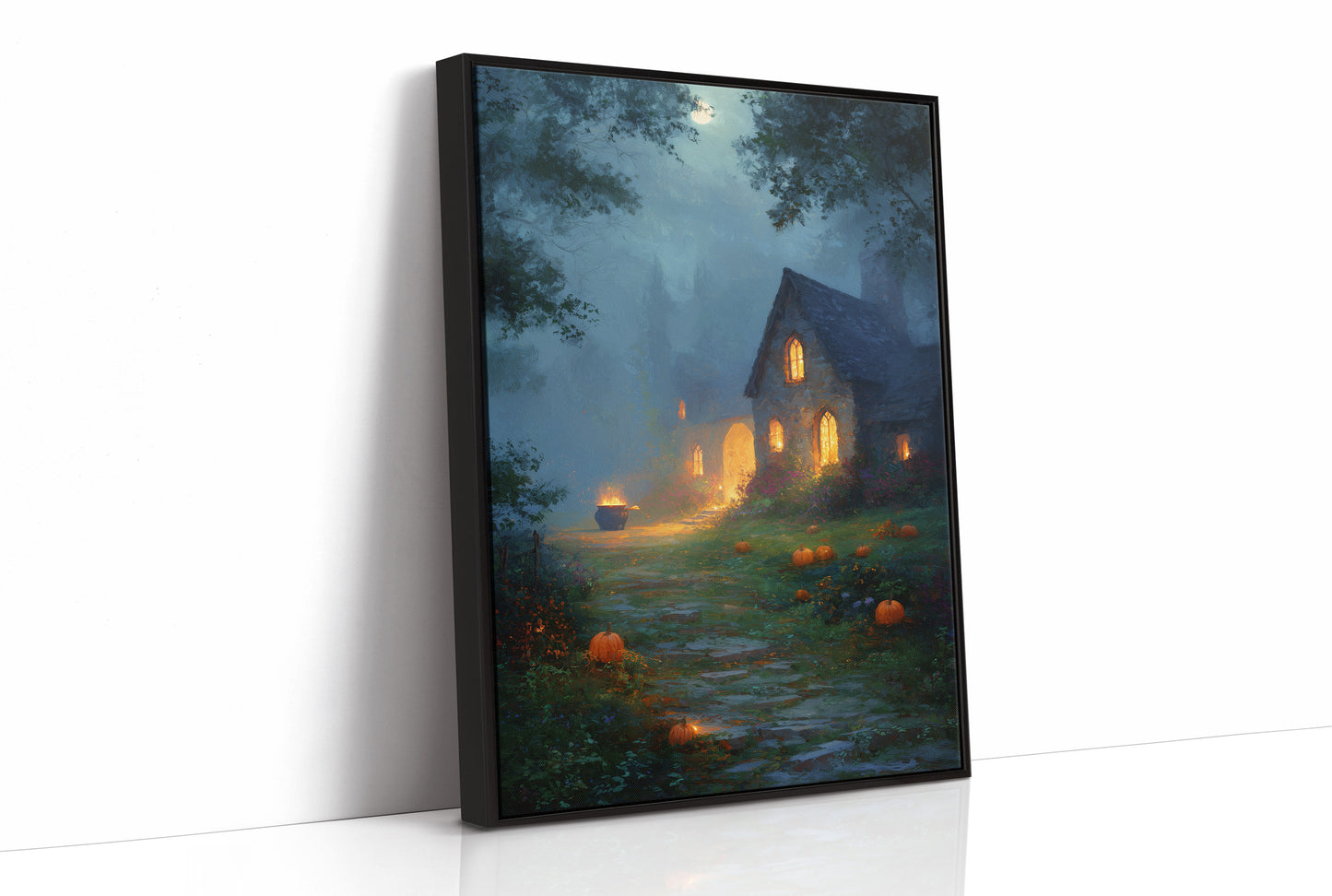Autumn Cottage Under Midnight Fog