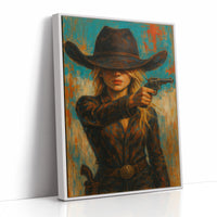 Western Grit: Cowgirl With Revolver Canvas Art