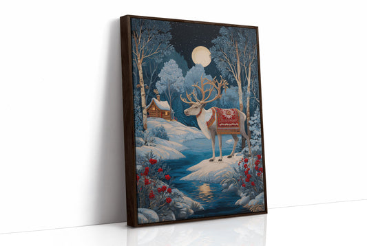 Moonlit Reindeer's Winter Tale Unfolds