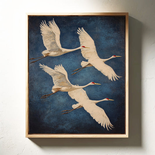 Graceful Flight – Vintage Crane Wall Art, Elegant Nature-Inspired Home Decor