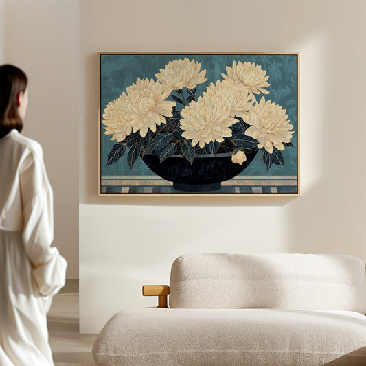 Cream Dahlias On Midnight Waters