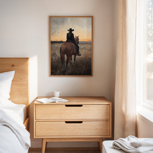 Back to the Prairie – Cowgirl on Horse at Dusk