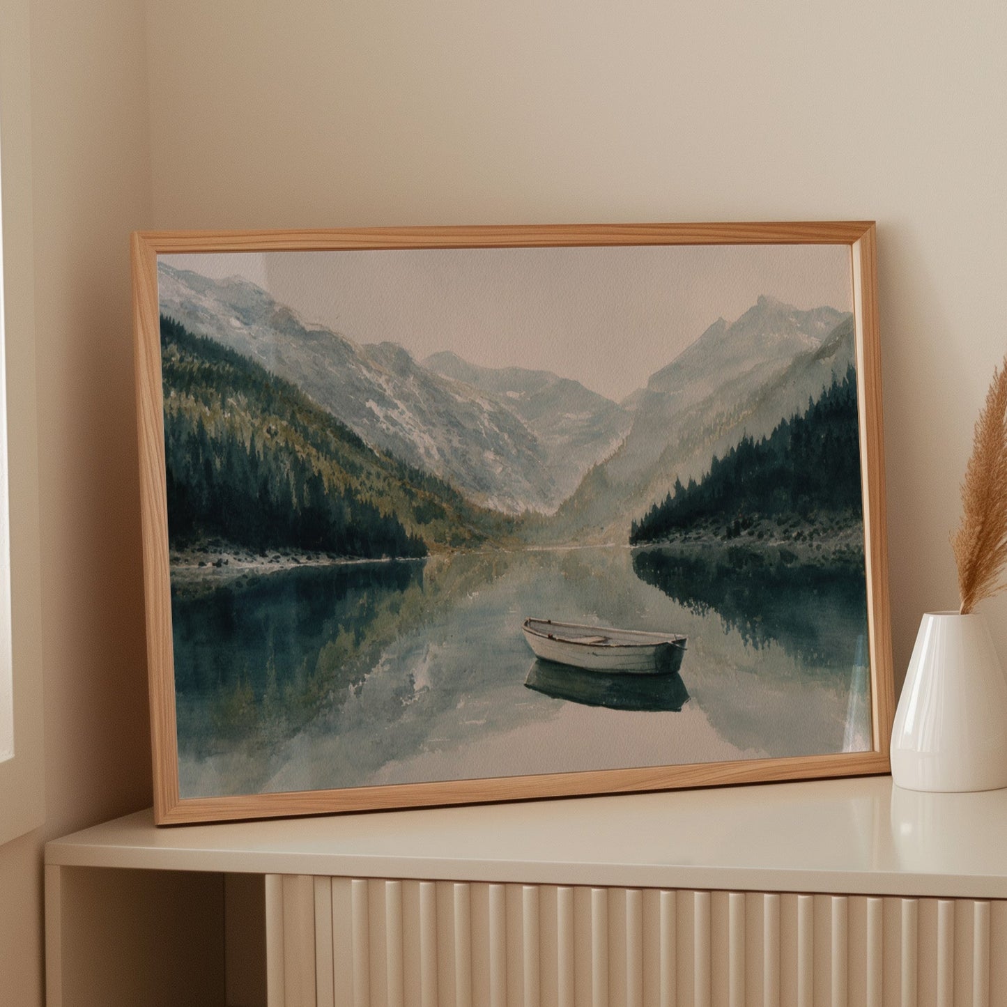 Lone Boat Mirrors Mountain Peace