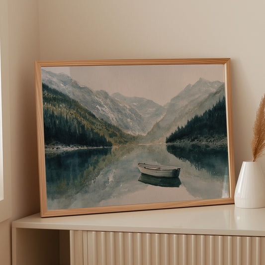 Lone Boat Mirrors Mountain Peace