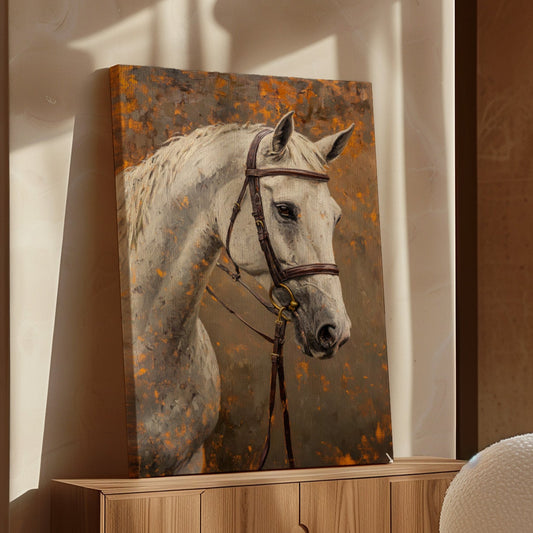 Majestic White Horse Portrait – Western Equestrian Wall Art