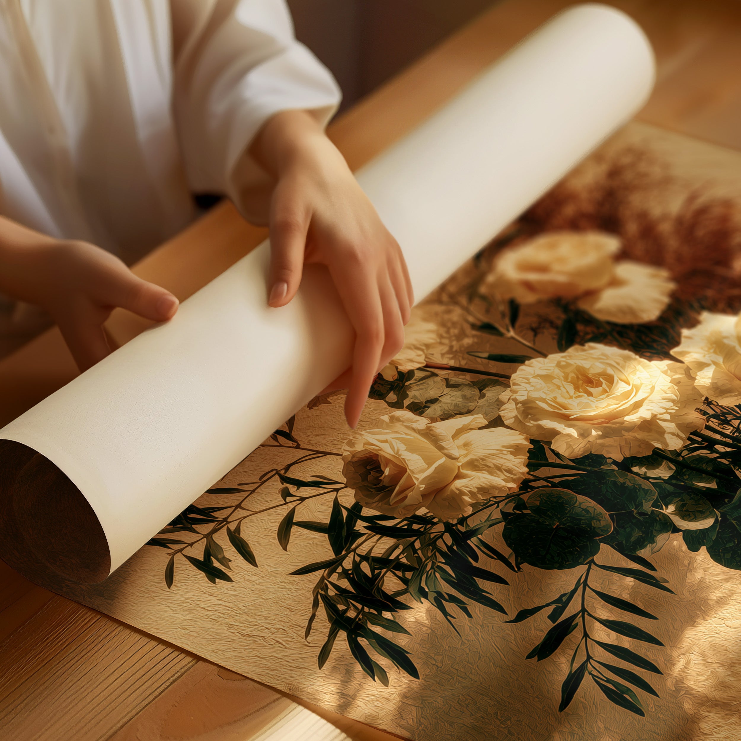 Cream Roses in Golden Shadow