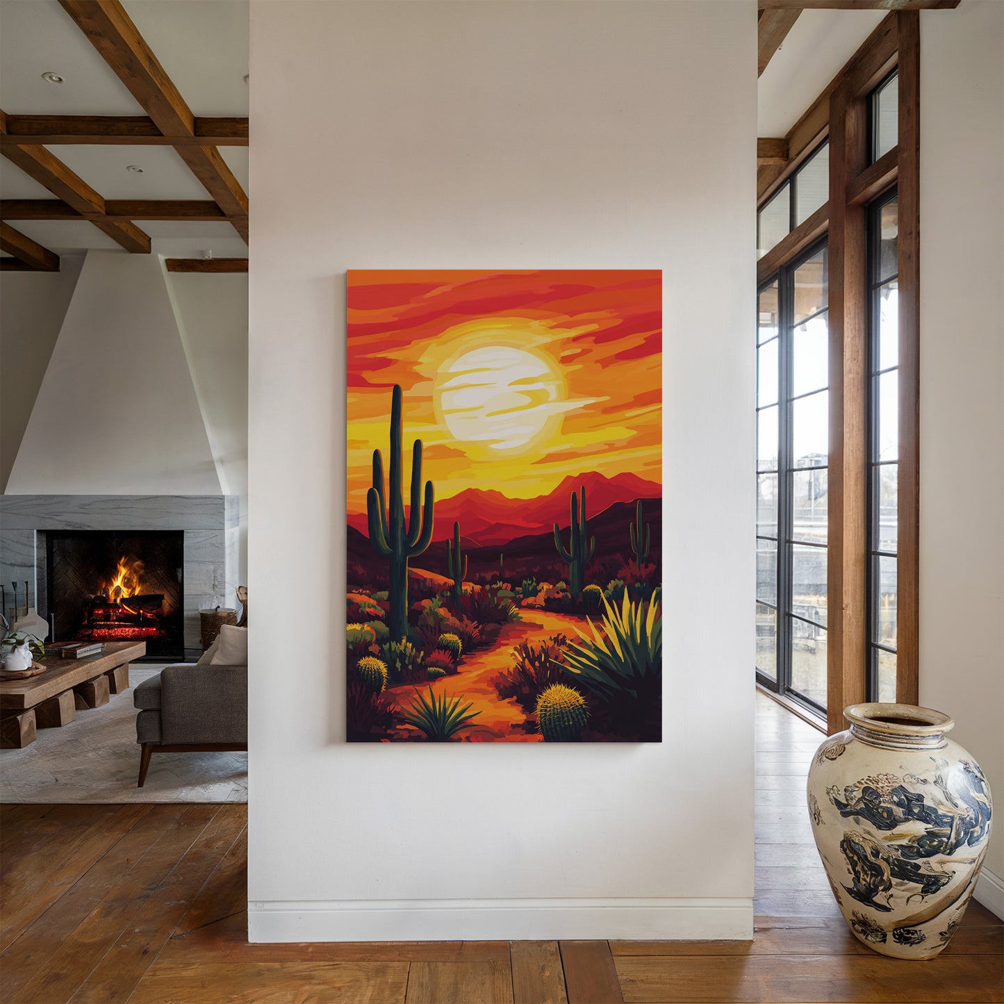 Desert Sunset Cactus Print – Vibrant Southwestern Wall Art