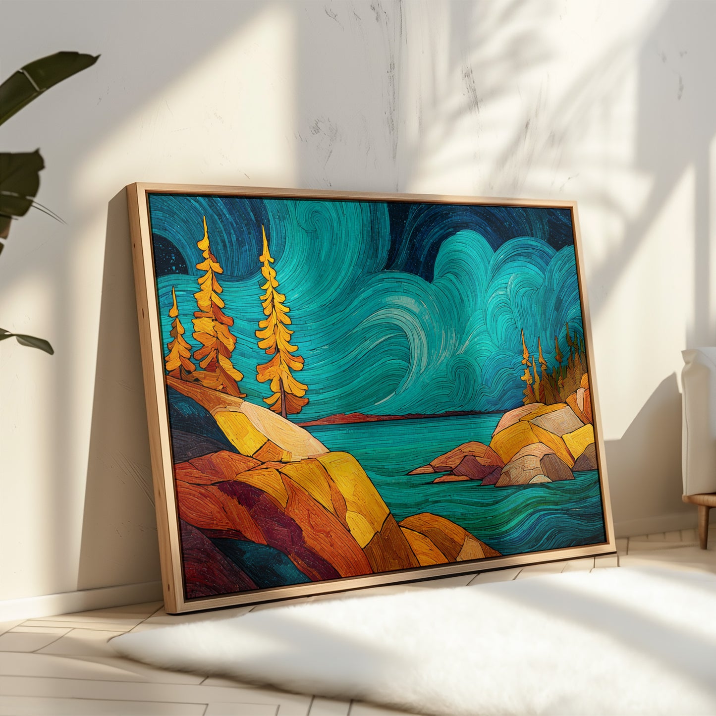 Golden Pines Dance Above Turquoise Waters