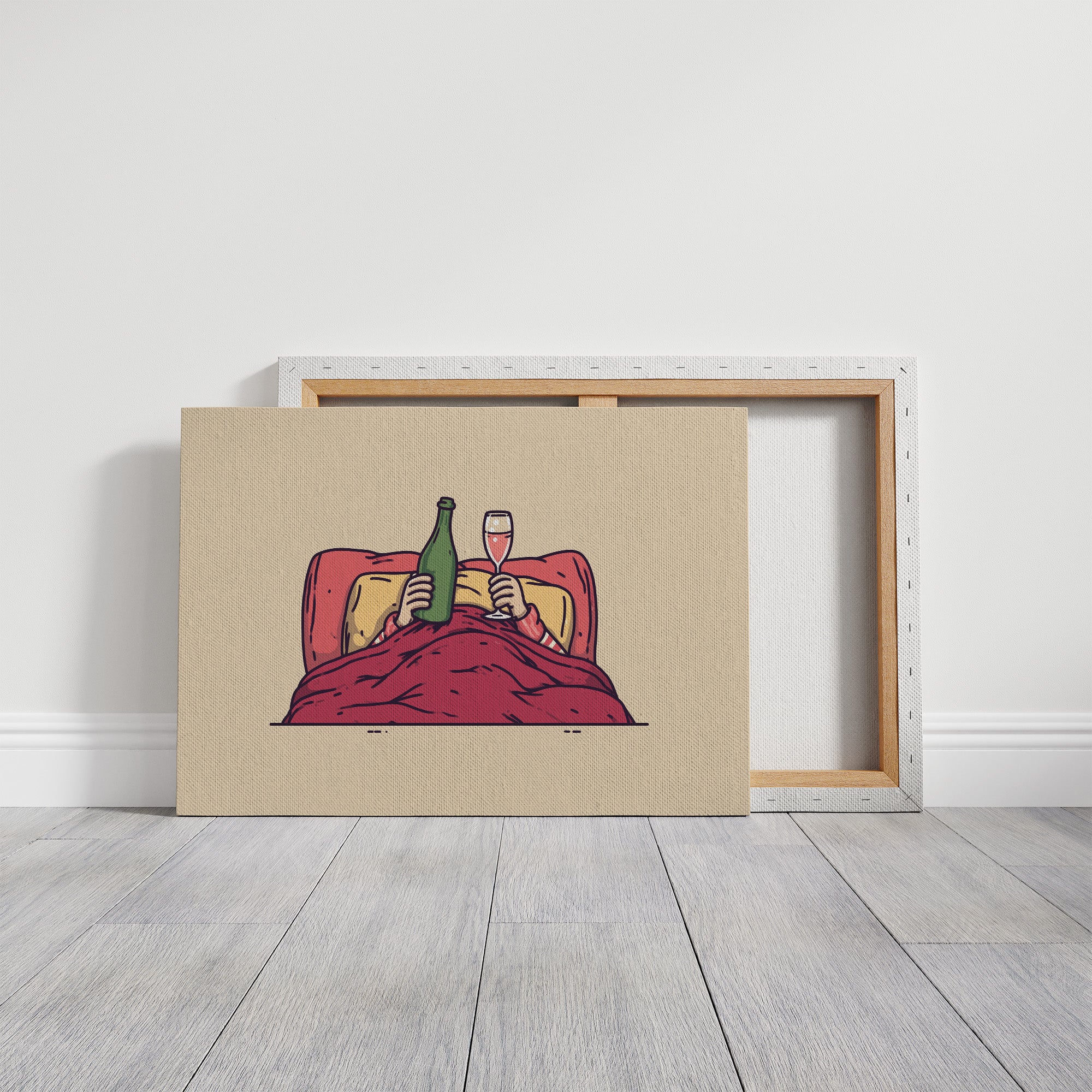 Champagne in Bed Minimal Illustration