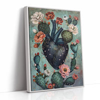 Cactus Heart Bloom – Surreal Botanical Art, Dark Floral Wall Decor