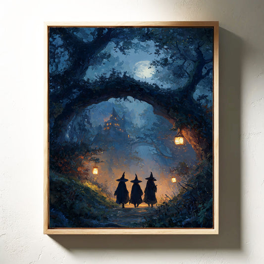 Three Figures Beneath the Moonlit Canopy