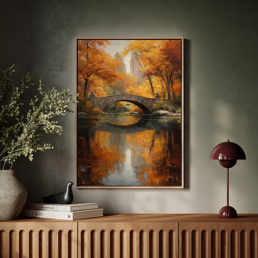 Maple Fire Mirrors Stone Bridge