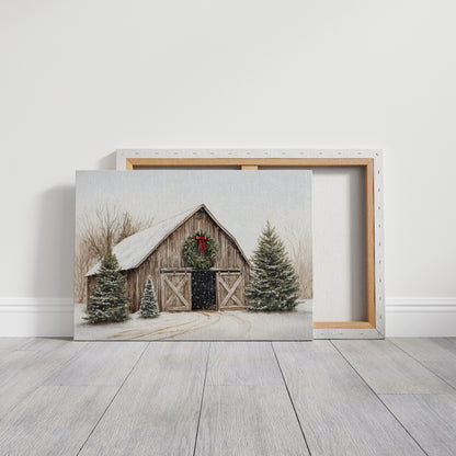 Rustic Christmas Barn – Cozy Winter Farmhouse Wall Art Print