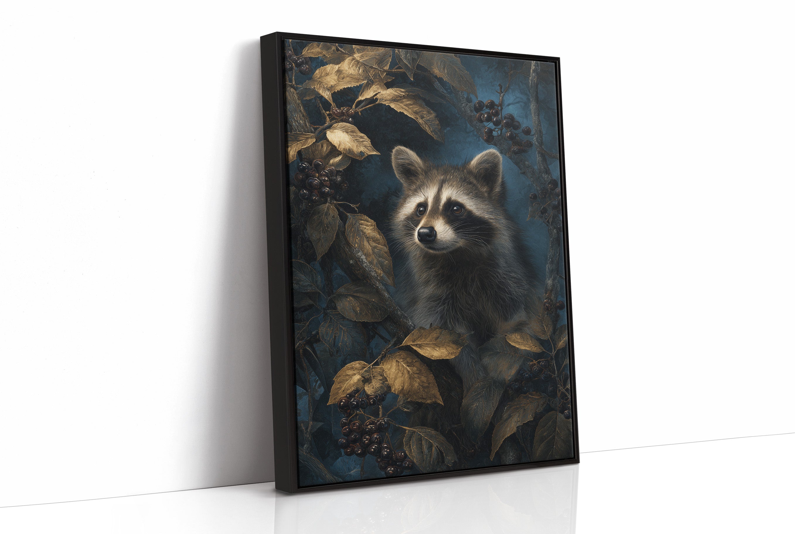 Midnight Visitor Behind Golden Leaves