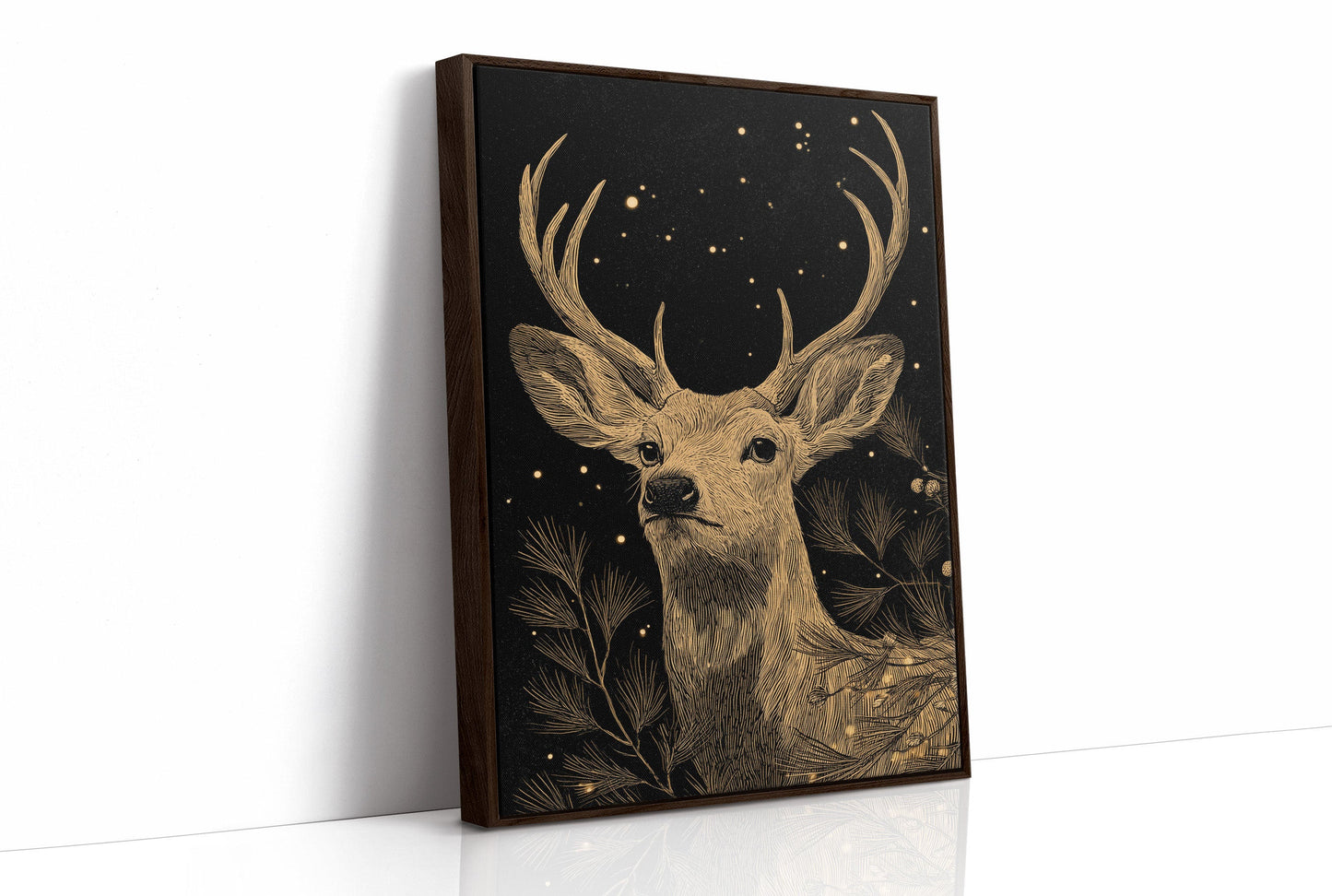Starlit Stag Among Pine Branches