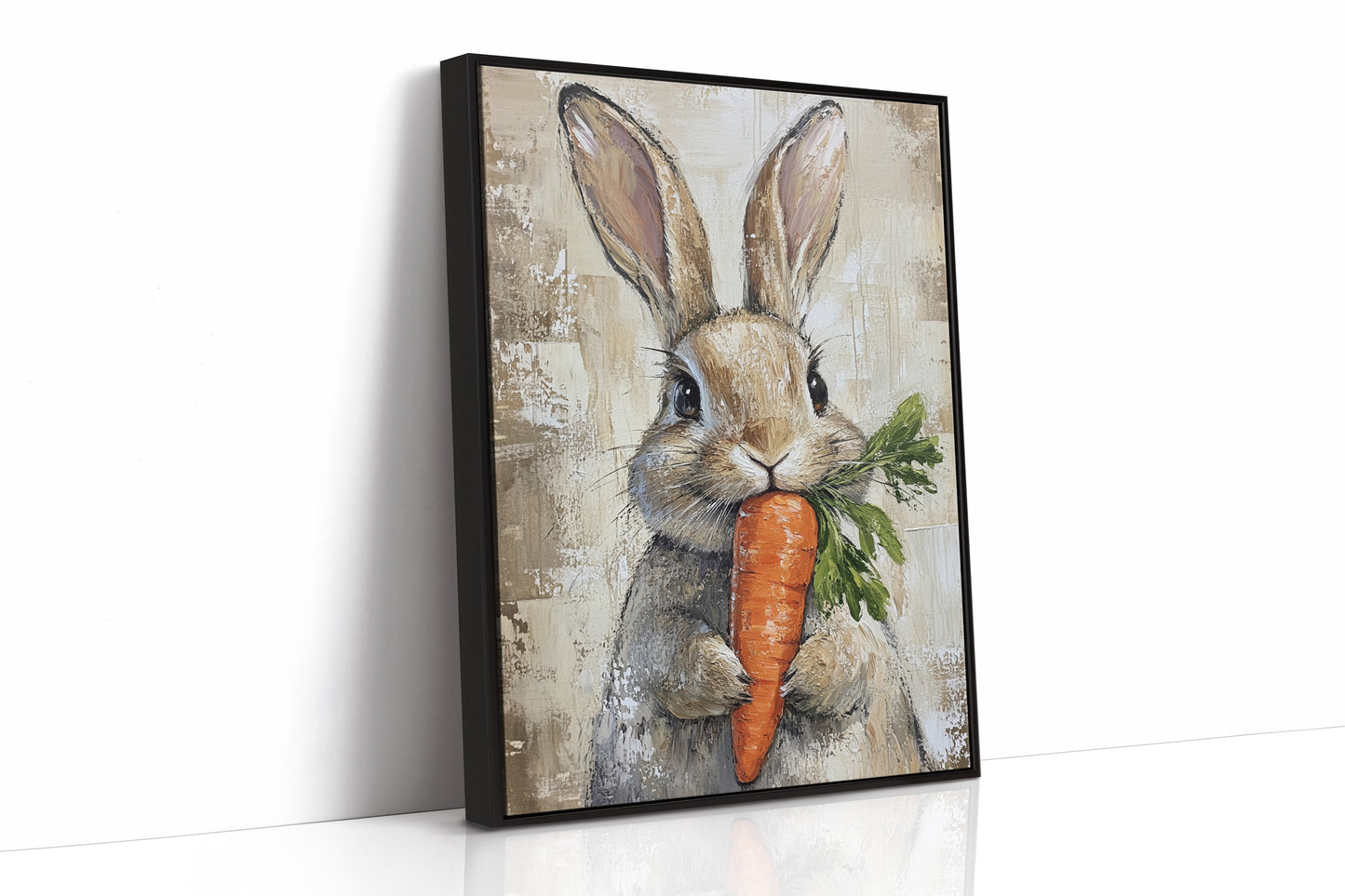 Adorable Bunny with Carrot – Rustic Farmhouse Animal Wall Art Print