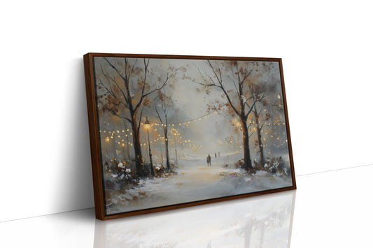 Luminous Winter Path Through Misty Woods