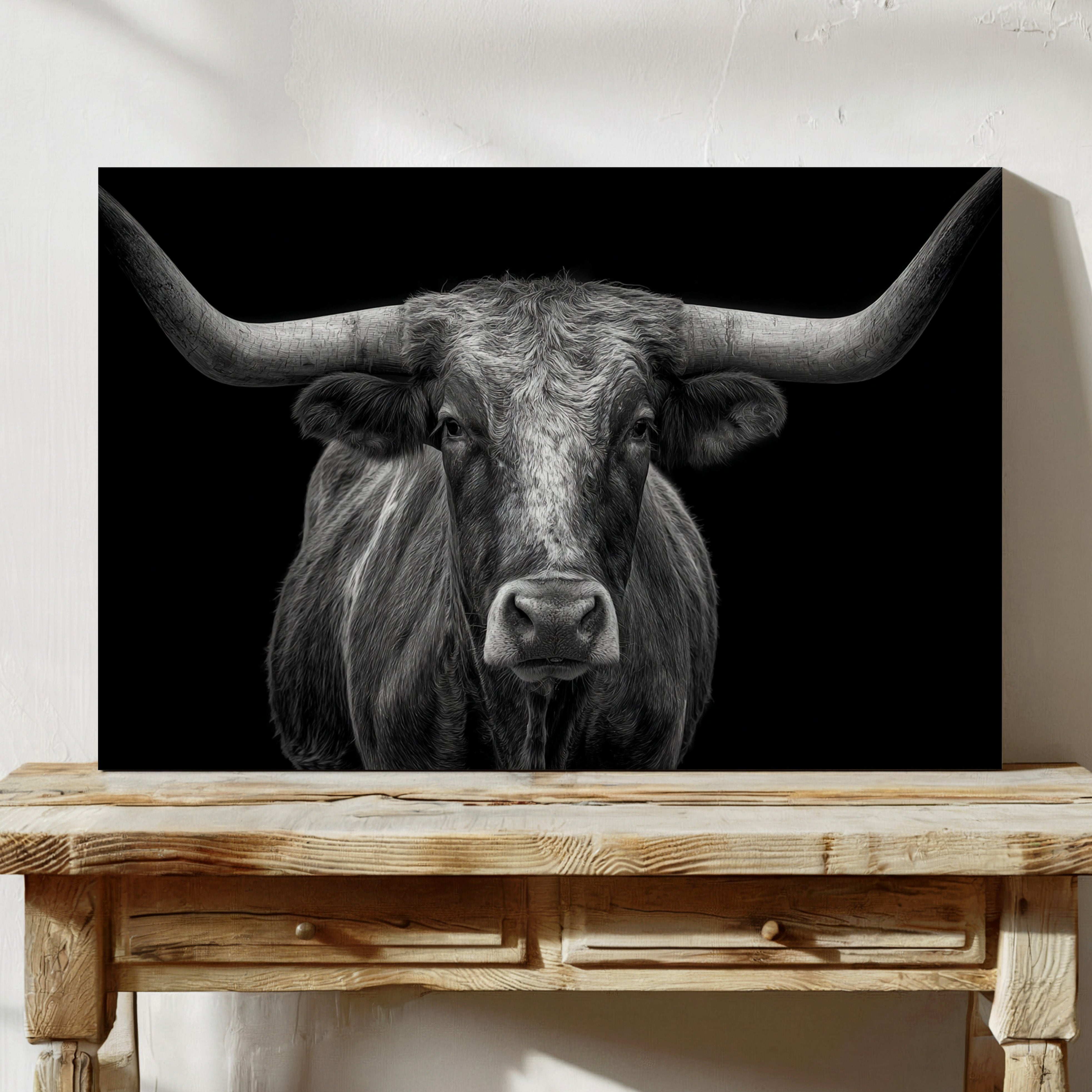 texas longhorn black and white canvas