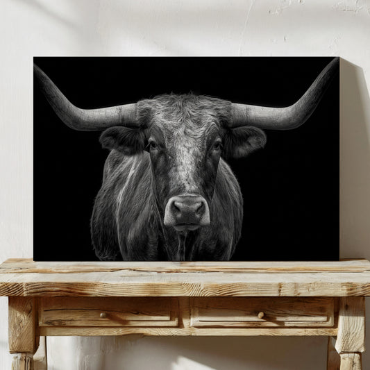 texas longhorn black and white canvas