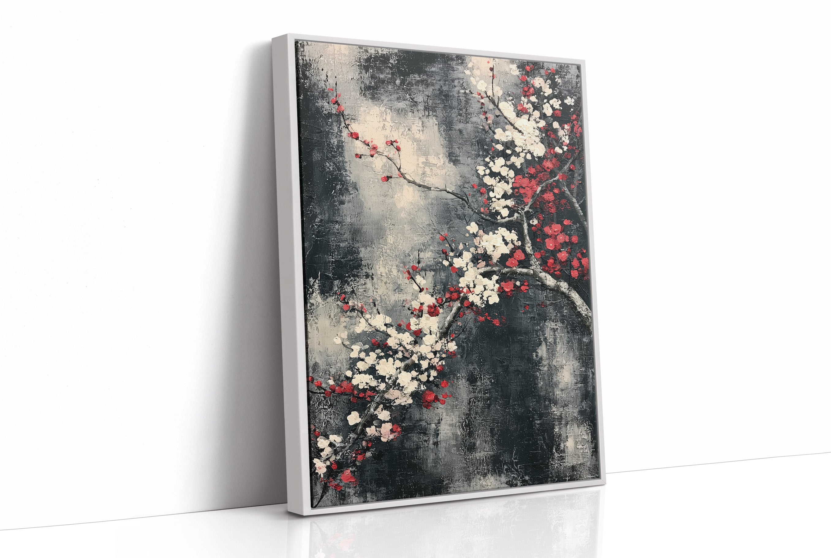 Cherry Blossoms on Charcoal Silk