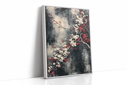 Cherry Blossoms on Charcoal Silk