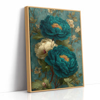 Teal Peonies on a Weathered Wall
