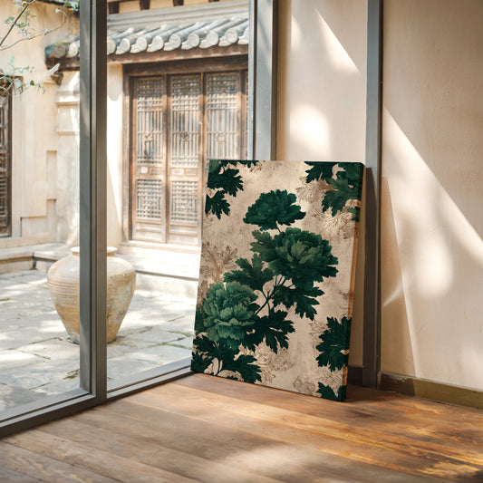Emerald Blooms on Rustic Canvas