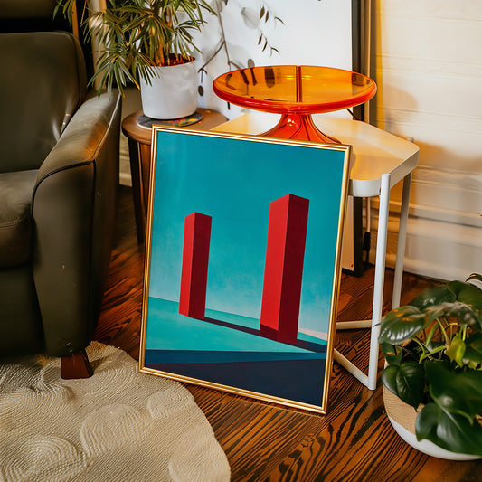Red Pillars Against Turquoise Sky