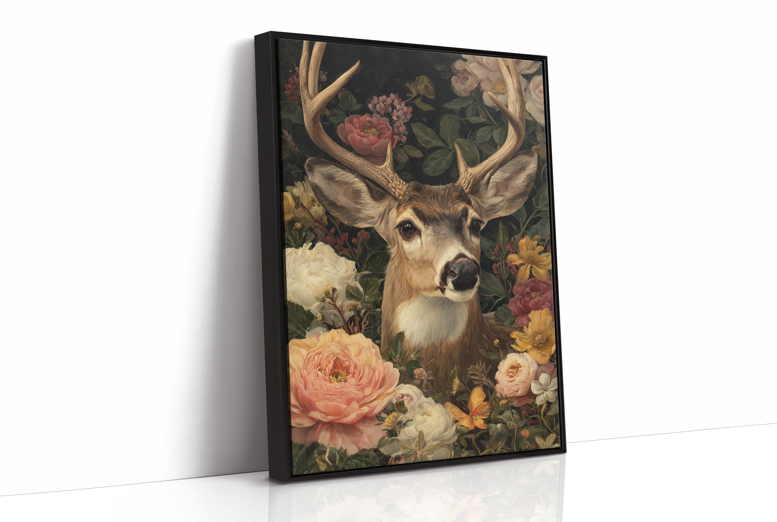 Noble Stag Among Blooming Peonies