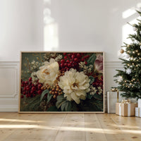 Winter Peonies Meet Crimson Berries