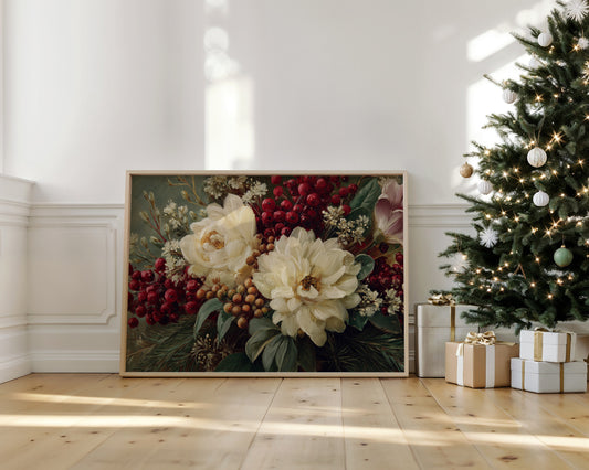 Winter Peonies Meet Crimson Berries