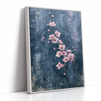Pink Blossoms on Weathered Denim Blue