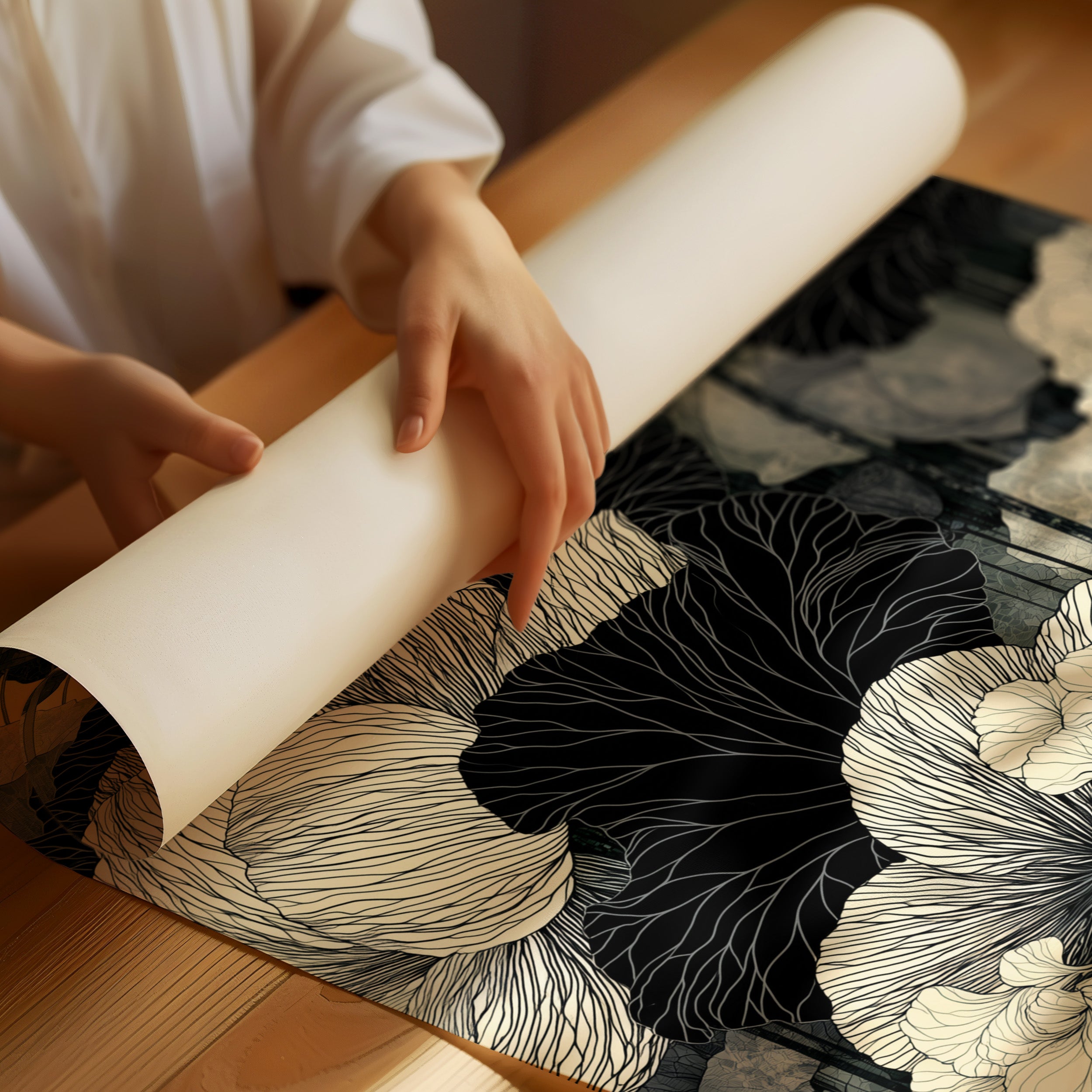 Poppies in Fine Black Ink