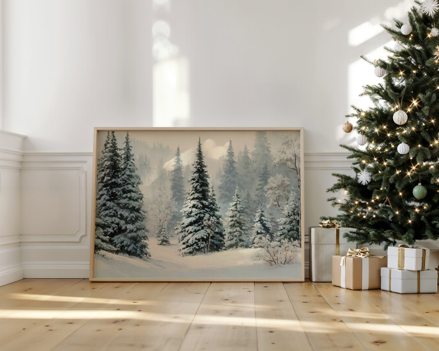 Snow Settles Among Northwoods Pineway