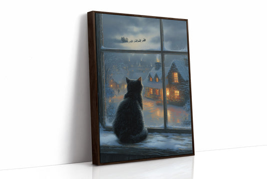 Black Cat Watches Santa's Flight